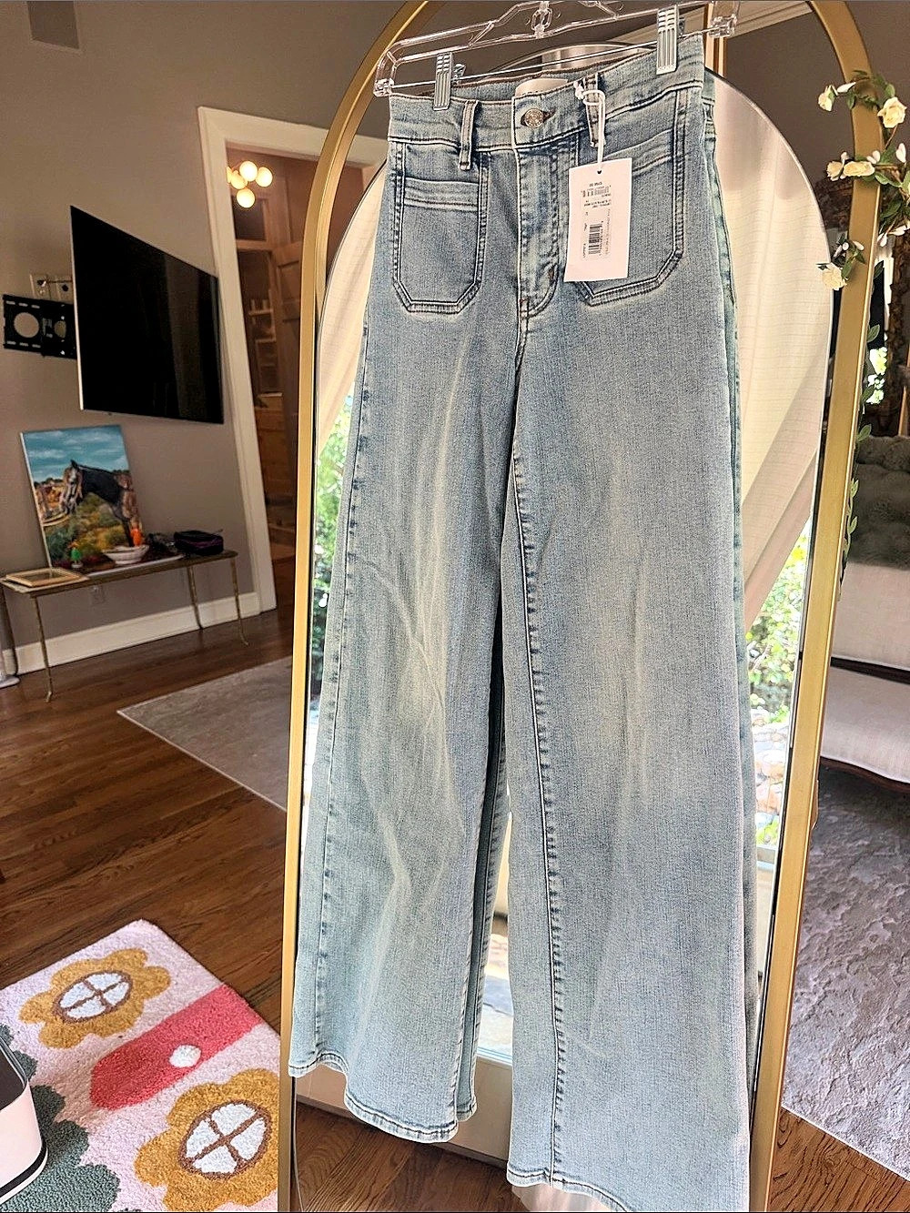 FRAME Le Palazzo Jean Wide Leg Jeans in Blue Waist 24 NWT